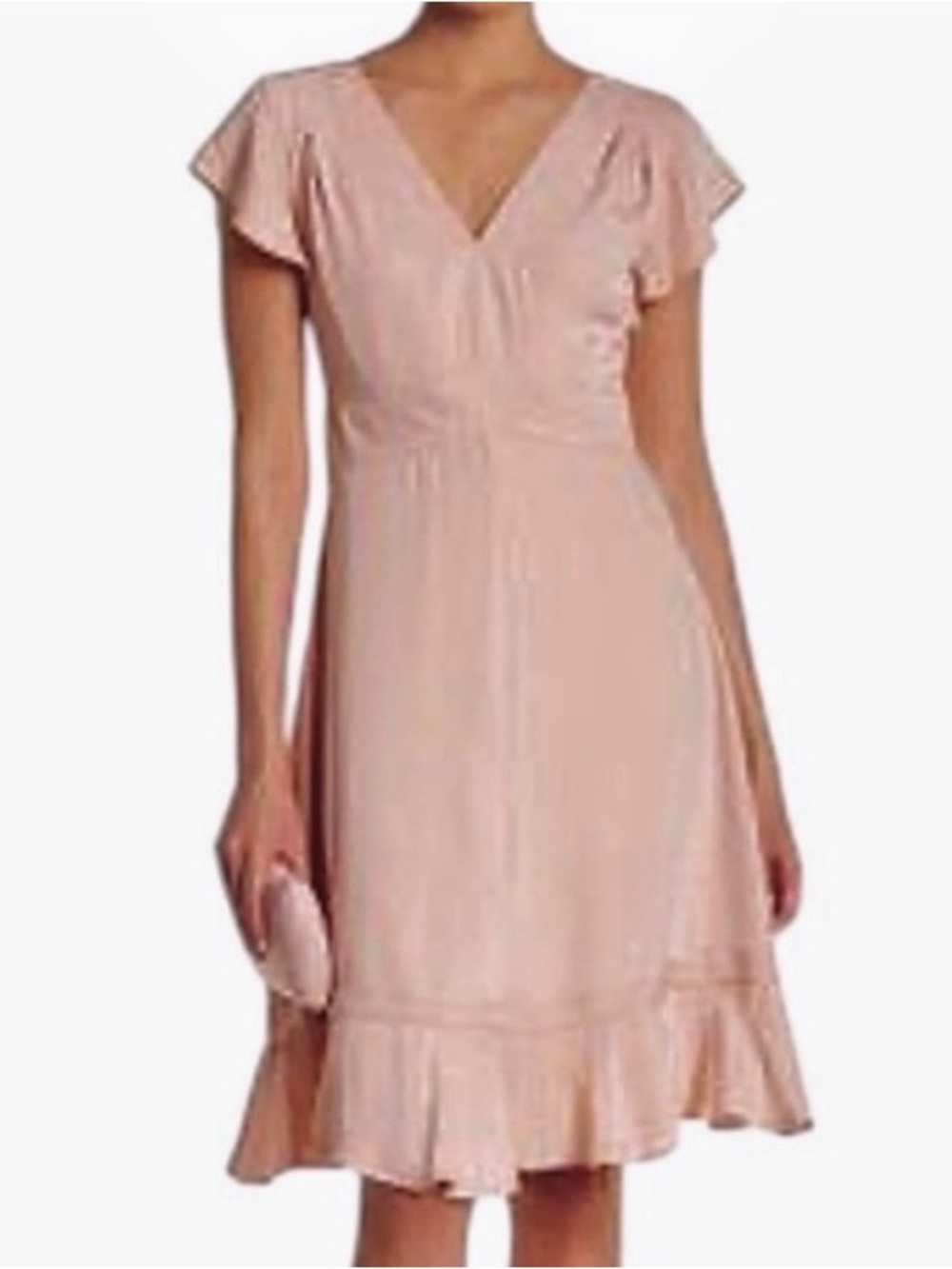 Nanette Lepore Pink Flutter Sleeve V Neck Knee Length Dress